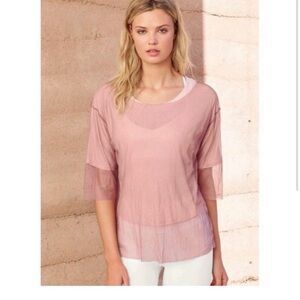 ALO Yoga layer up mesh overlay short sleeve oversized smoky quartz nectar top S